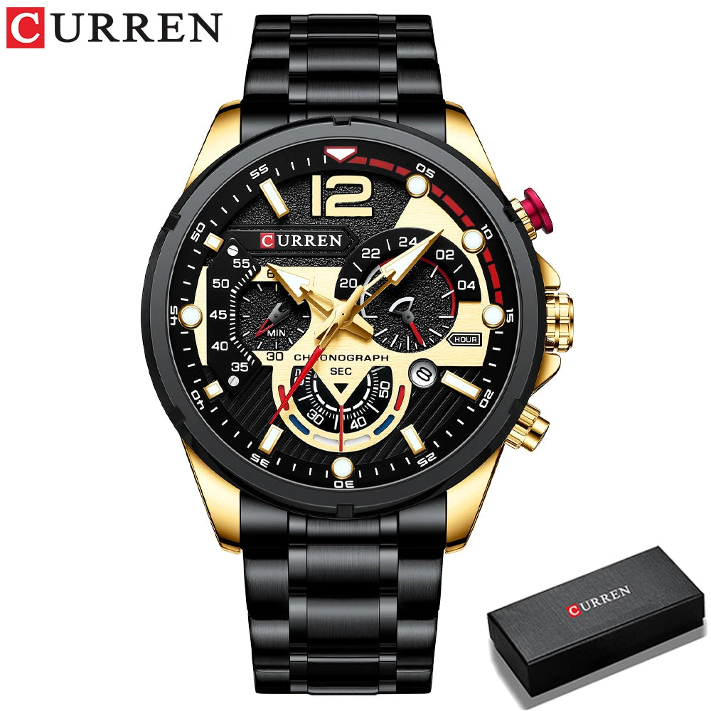 CURREN New Green Mens Watches Top Brand Luxury Stainless Steel Quartz Watch Men Sport Date Male Clock Waterproof Wristwatch