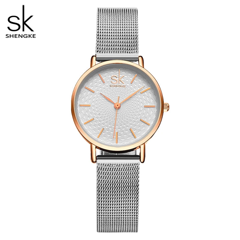 SK Super Slim Sliver Mesh Stainless Steel Watches Women Top Brand Luxury Casual Clock Ladies Wrist Watch Lady Relogio Feminino