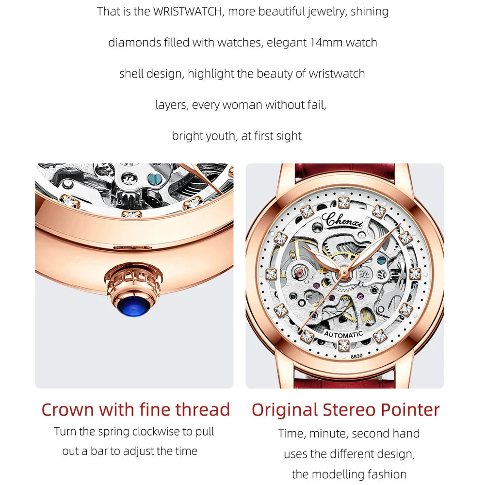 CHENXI Automatic Mechanical Women's Watch Luxury Waterproof Quartz Ladies Skeleton Tourbillon Wristwatches Relogio Feminino