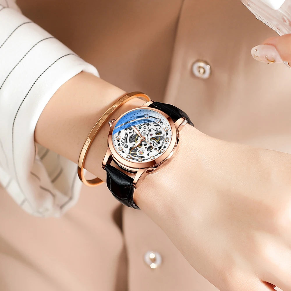 CHENXI Automatic Mechanical Women's Watch Luxury Waterproof Quartz Ladies Skeleton Tourbillon Wristwatches Relogio Feminino