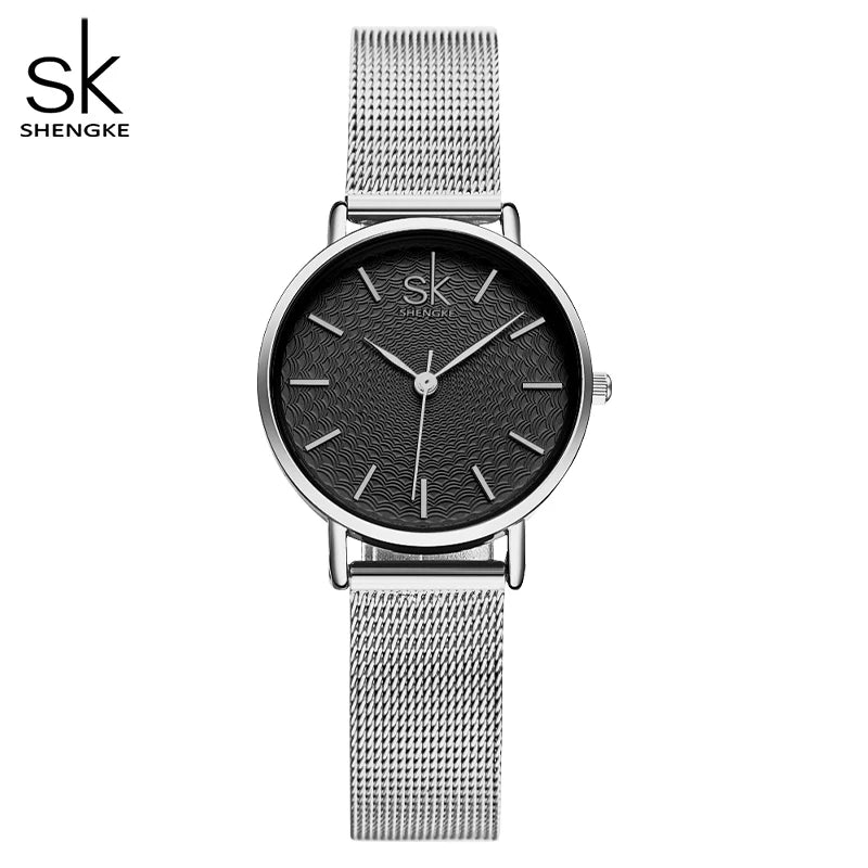 SK Super Slim Sliver Mesh Stainless Steel Watches Women Top Brand Luxury Casual Clock Ladies Wrist Watch Lady Relogio Feminino