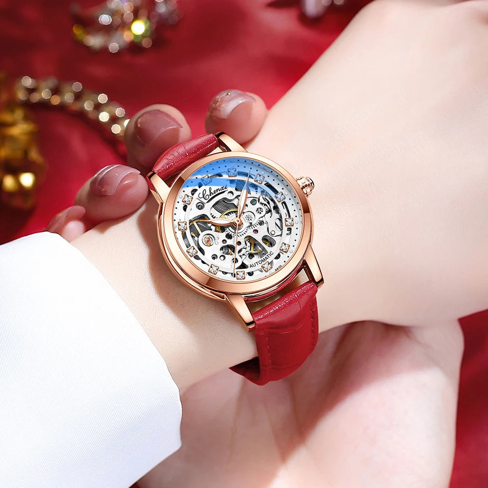 CHENXI Automatic Mechanical Women's Watch Luxury Waterproof Quartz Ladies Skeleton Tourbillon Wristwatches Relogio Feminino