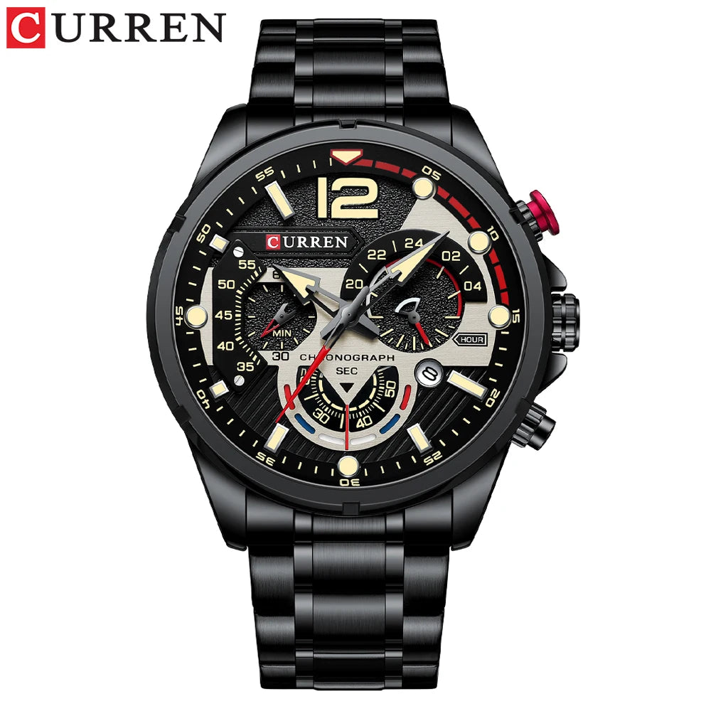 CURREN New Green Mens Watches Top Brand Luxury Stainless Steel Quartz Watch Men Sport Date Male Clock Waterproof Wristwatch