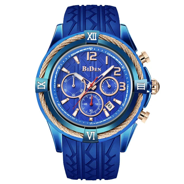 Biden Fashion Casual Mens Quartz Watches Top Brand Luxury Silicone Strap Blue Watch Men Waterproof Wristwatches