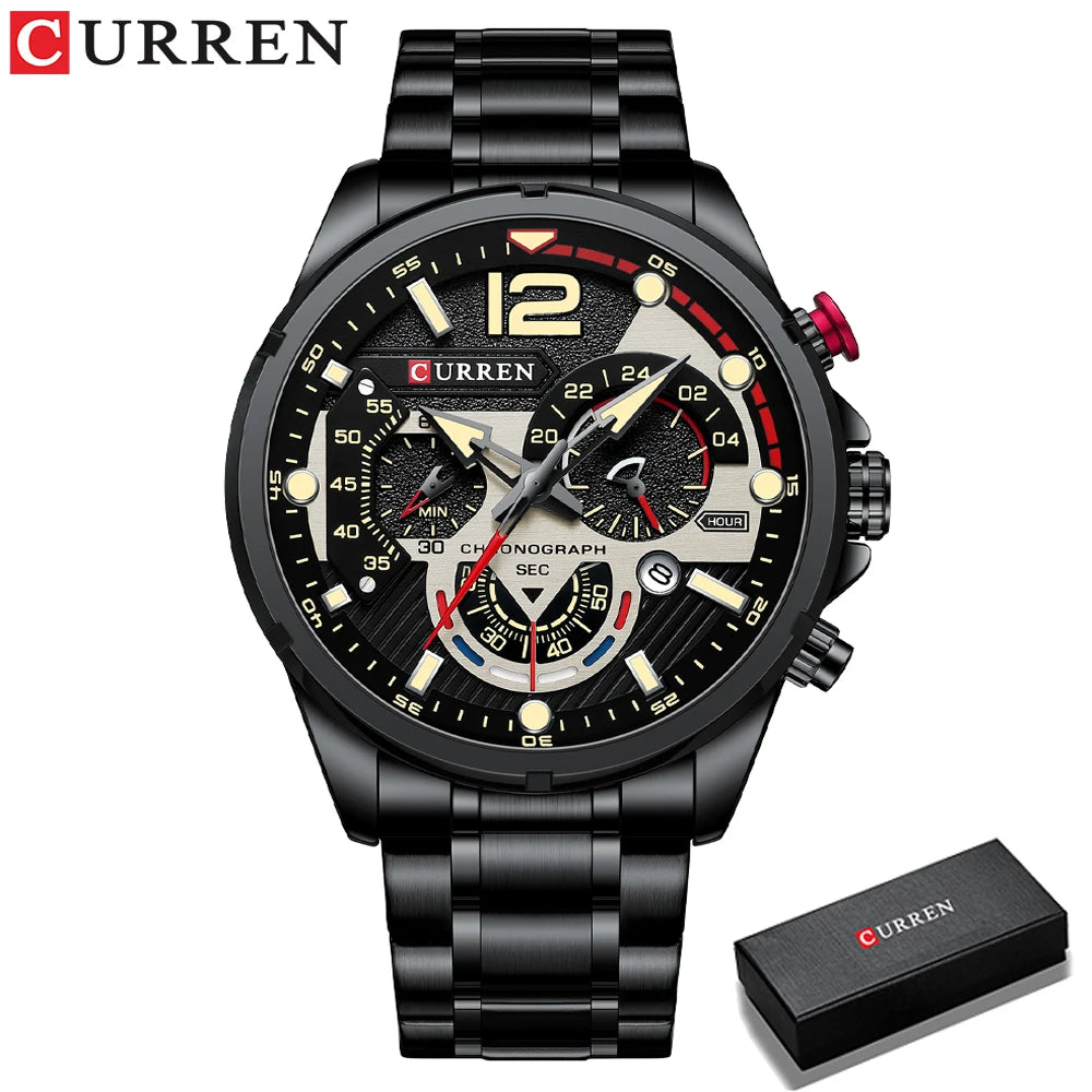 CURREN New Green Mens Watches Top Brand Luxury Stainless Steel Quartz Watch Men Sport Date Male Clock Waterproof Wristwatch