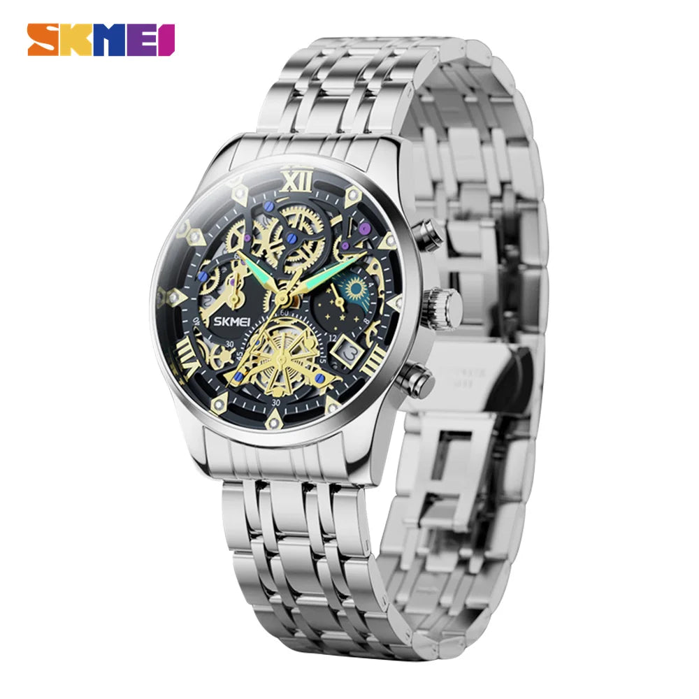 SKMEI Top Brand Luxury Full Steel Business Watches Mens 3Bar Waterproof Japan Quartz movement Calendar Wristwatches reloj hombre